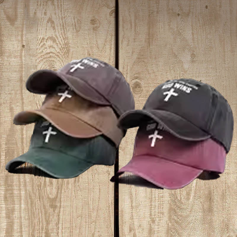 Christianartworkshop God Wins Unisex Distressed Washed Cotton Hat - image 8