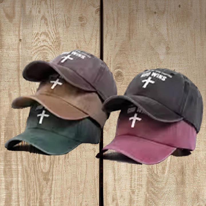 Christianartworkshop God Wins Unisex Distressed Washed Cotton Hat - image 8