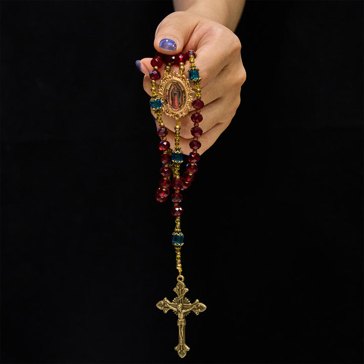 FREE Today: Handmade Red Crystal Bohemian Czech Glass Our Lady of Guadalupe Crucifix Rosary - image 3
