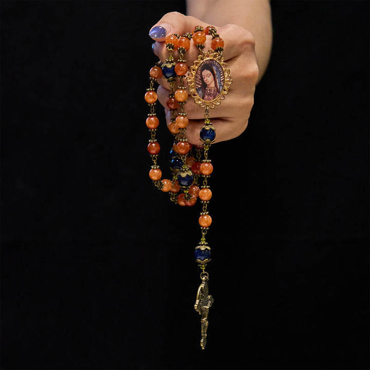 Christianartworkshop Handmade Orange Chalcedony Our Lady St. Benedict Medal Rosary - image 3