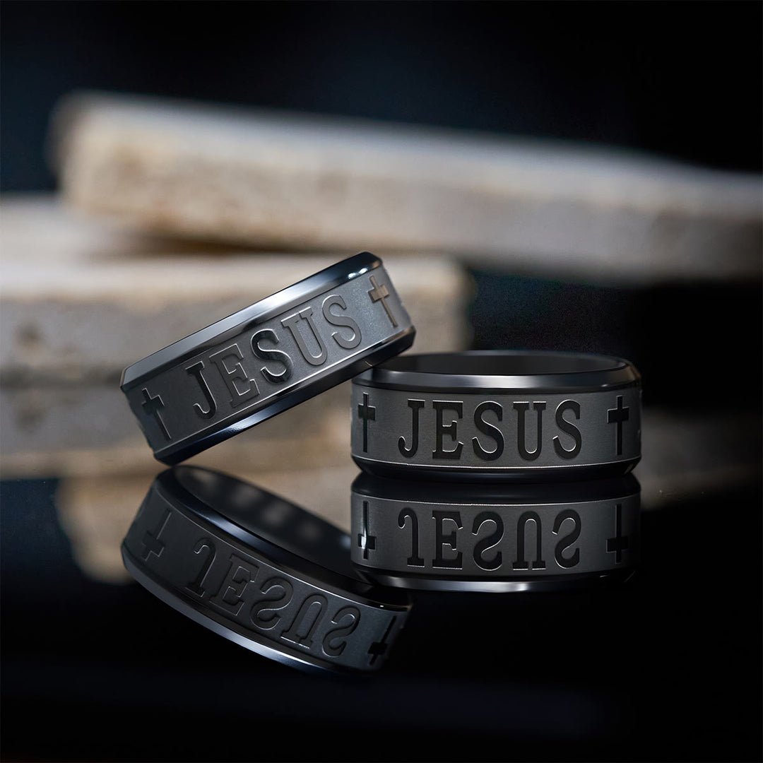 Christianartworkshop Titanium Steel Ring with Laser engraving "JESUS" - image 7