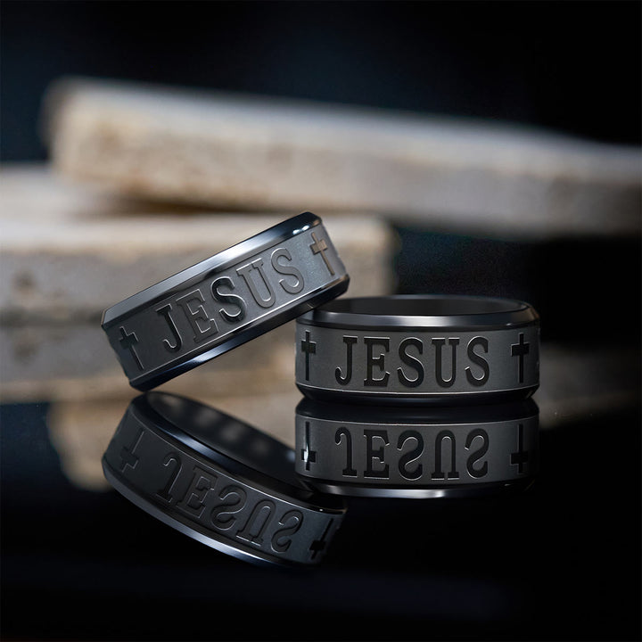 Christianartworkshop Titanium Steel Ring with Laser engraving "JESUS" - image 7