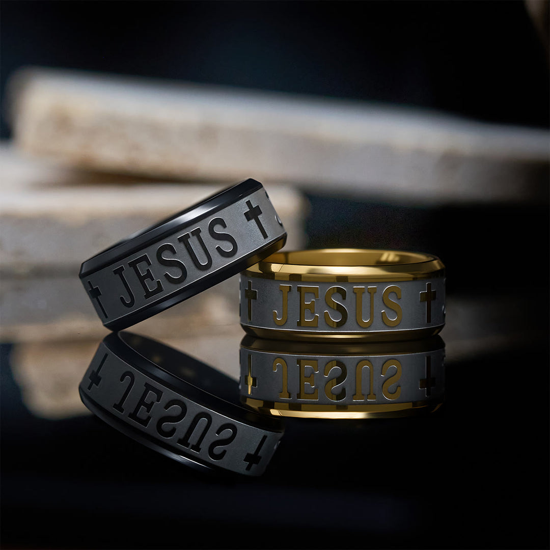 Christianartworkshop Titanium Steel Ring with Laser engraving "JESUS" - image 7