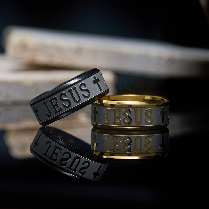 Christianartworkshop Titanium Steel Ring with Laser engraving "JESUS" - image 7
