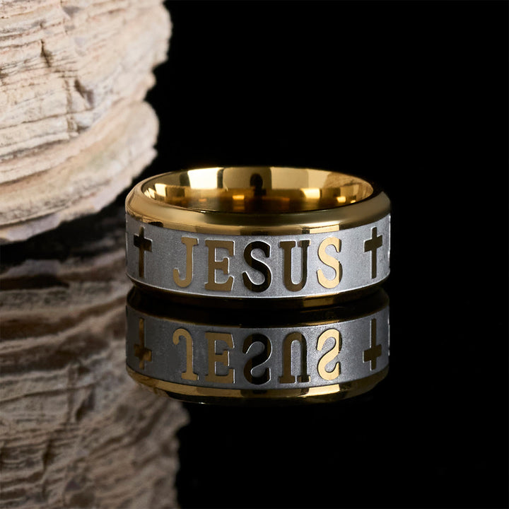 Christianartworkshop Titanium Steel Ring with Laser engraving "JESUS" - image 9