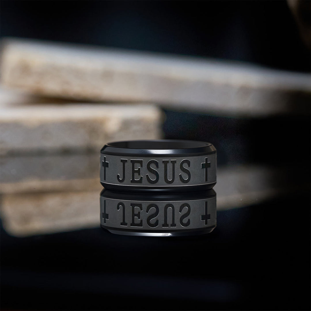 Christianartworkshop Titanium Steel Ring with Laser engraving "JESUS" - image 12