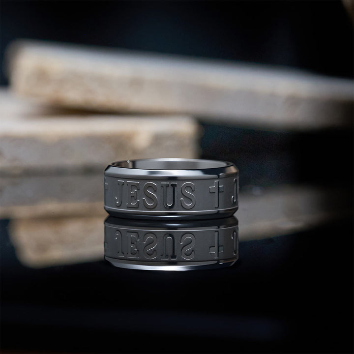 Christianartworkshop Titanium Steel Ring with Laser engraving "JESUS" - image 14