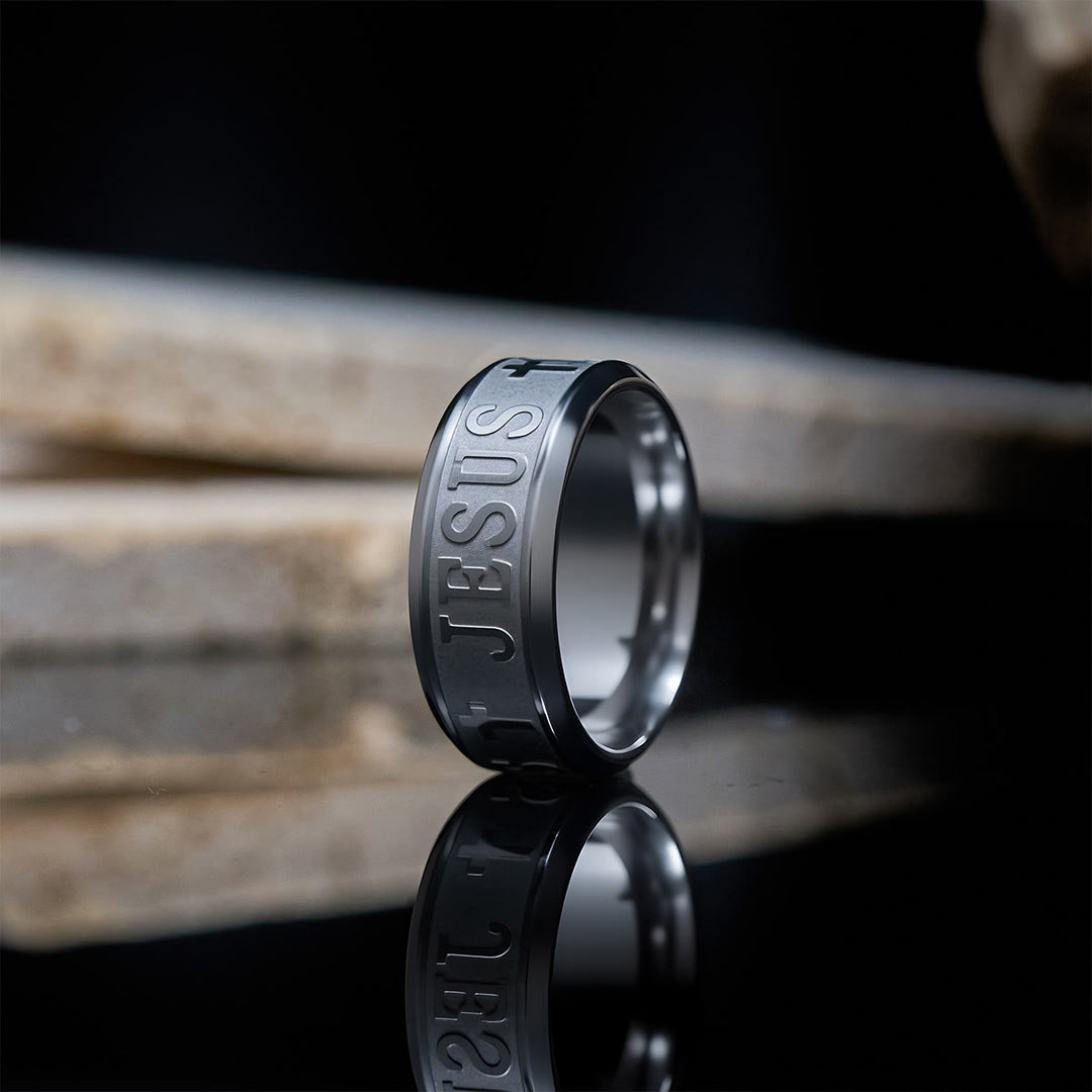 Christianartworkshop Titanium Steel Ring with Laser engraving "JESUS" - Silver - US13 - image 4