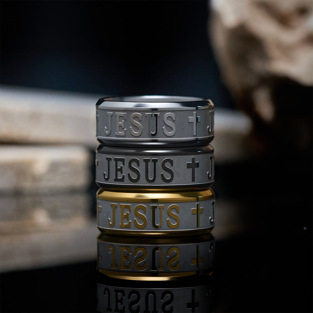 Christianartworkshop Titanium Steel Ring with Laser engraving "JESUS" - image 2