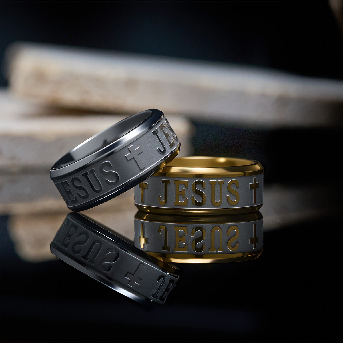 ChristianArtworkShop Titanium Steel JESUS Ring – Cross Cutout ChristianArtworkShop Titanium Steel JESUS Ring – Cross Cutout