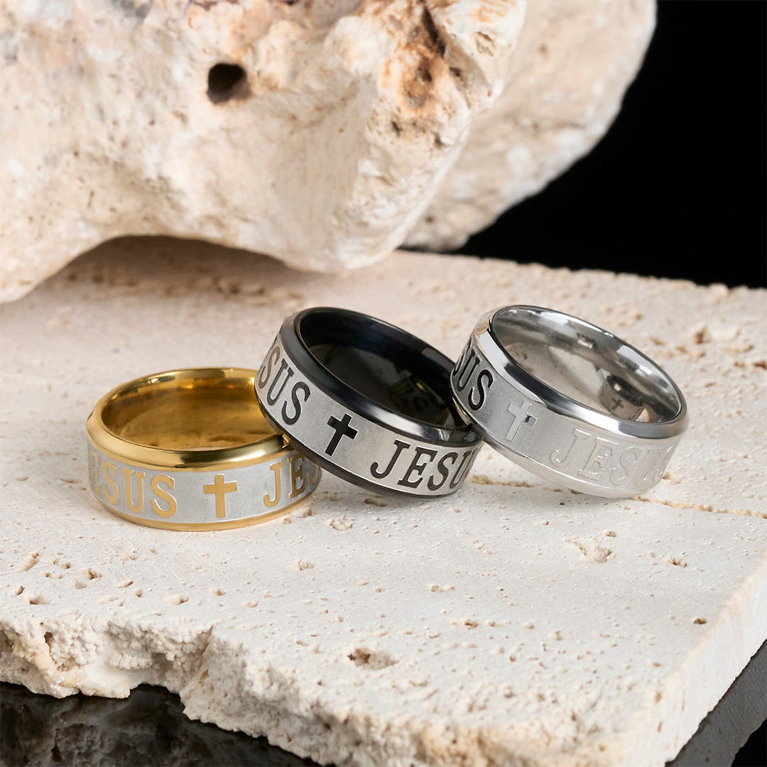 Christianartworkshop Titanium Steel Ring with Laser engraving "JESUS" - image 5