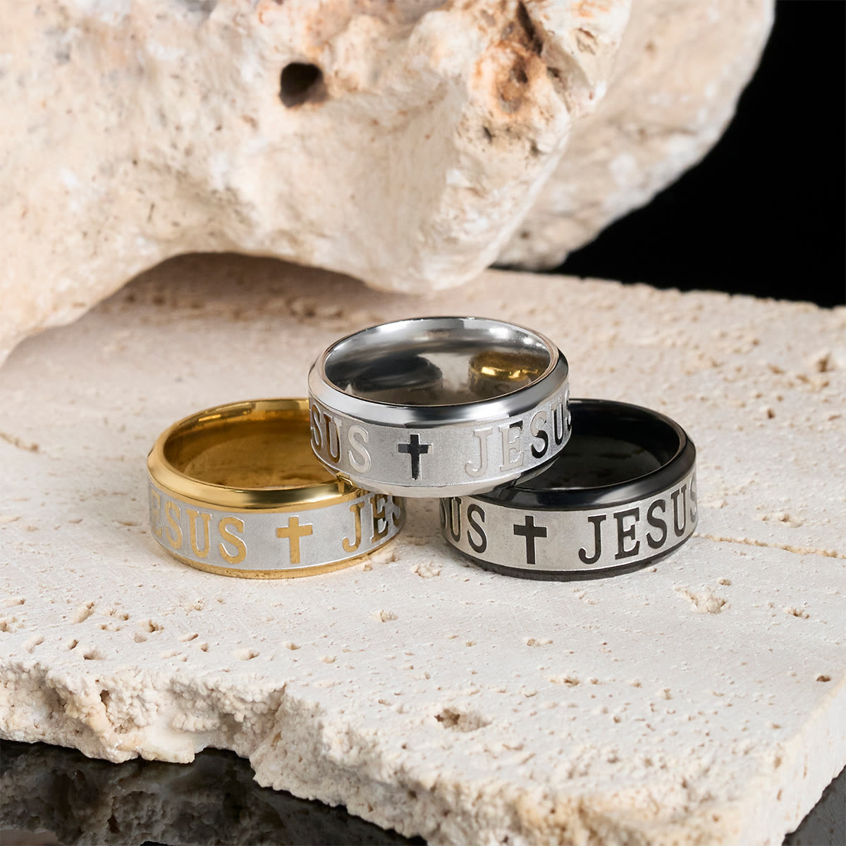 ChristianArtworkShop Titanium Steel JESUS Ring – Cross Cutout