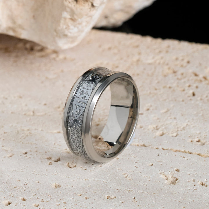 Christianartworkshop Rustic Stainless Steel Ring: "Jesus" in Fish - image 8