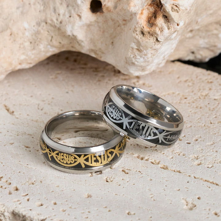 Christianartworkshop Rustic Stainless Steel Ring: "Jesus" in Fish - image 7