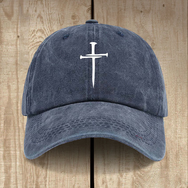 Christianartworkshop Minimalist Three Nails Cross Hat: Simplicity Meets Salvation - Navy Blue - image 2