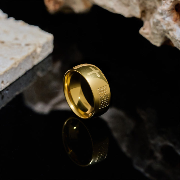 Christianartworkshop Two-tone Golden JESUS & Cross Symbol Blessed Ring - image 6