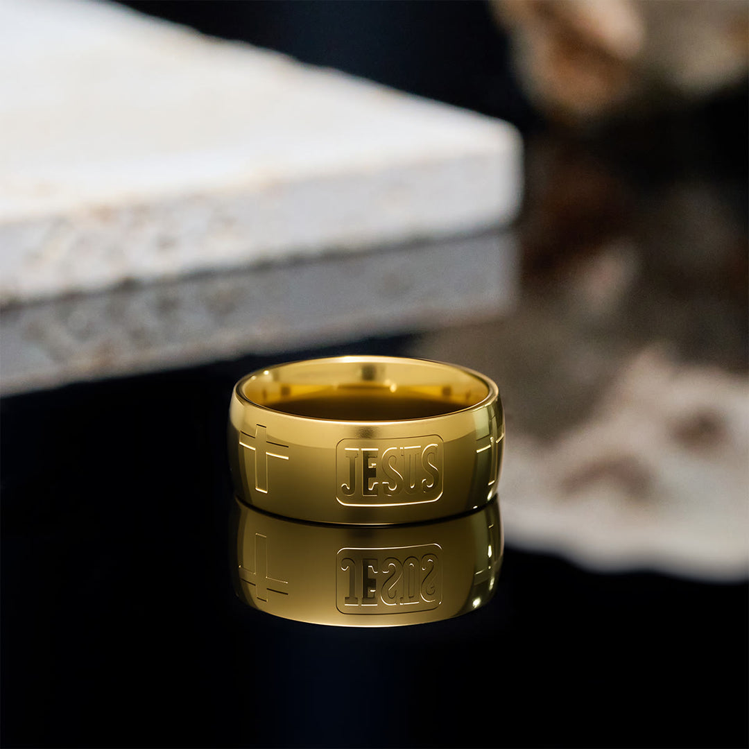 Christianartworkshop Two-tone Golden JESUS & Cross Symbol Blessed Ring - Golden - US10 - image 5