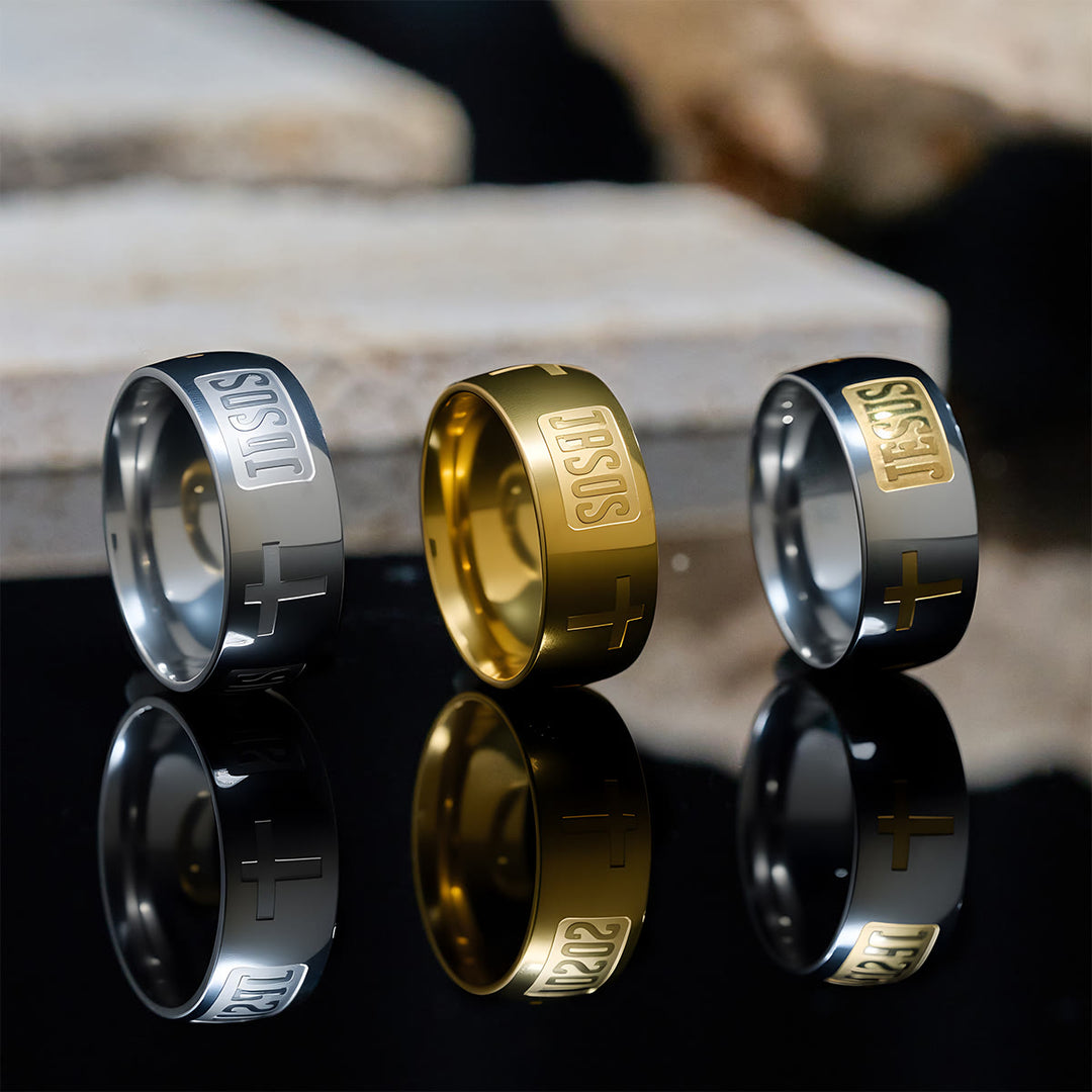 Christianartworkshop Two-tone Golden JESUS & Cross Symbol Blessed Ring - Silver-gold - US7 - image 1