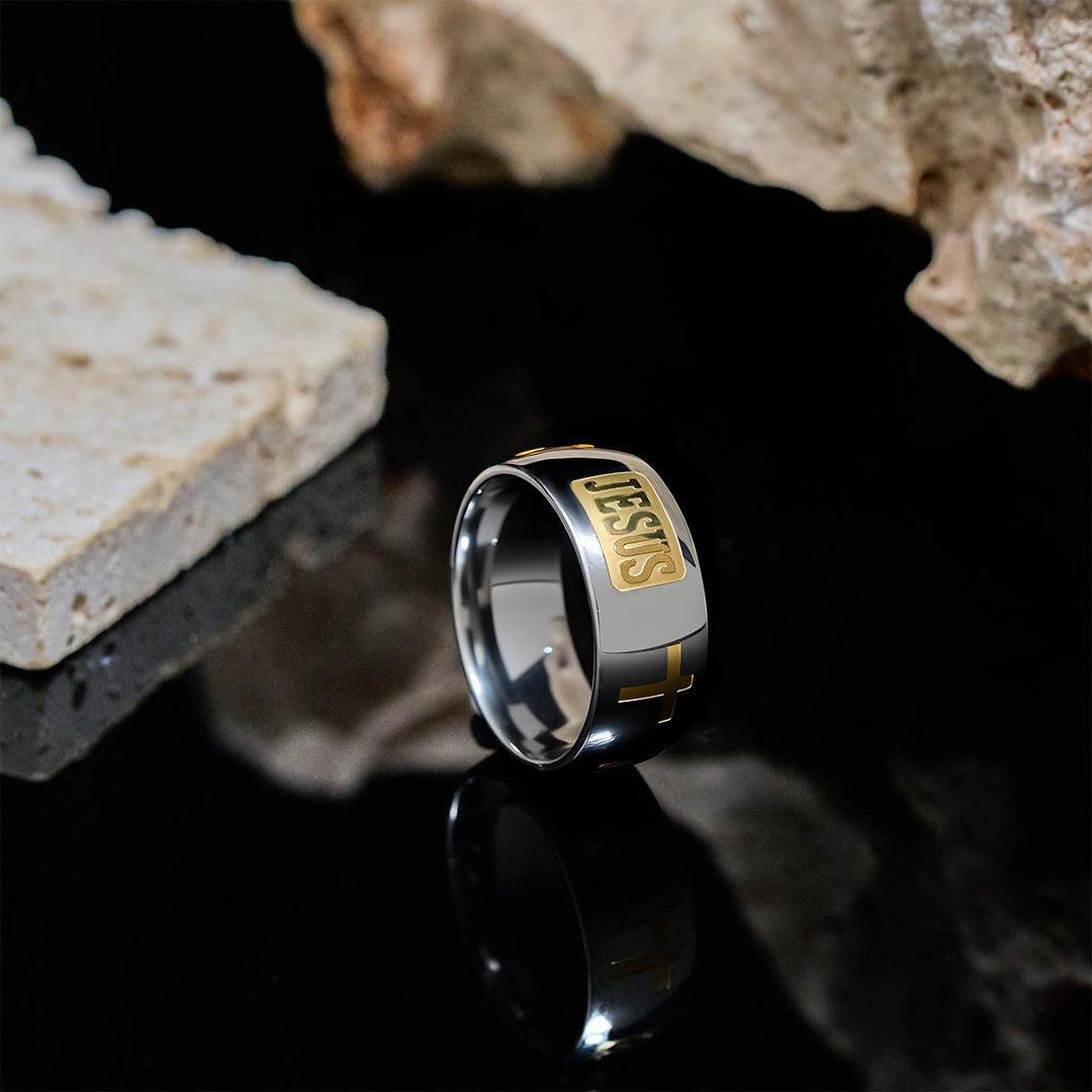 Christianartworkshop Two-tone Golden JESUS & Cross Symbol Blessed Ring - image 4