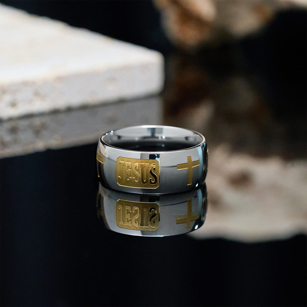 Christianartworkshop Two-tone Golden JESUS & Cross Symbol Blessed Ring - image 8