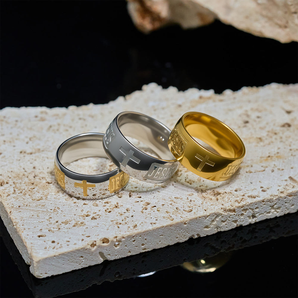 Christianartworkshop Two-tone Golden JESUS & Cross Symbol Blessed Ring - image 2