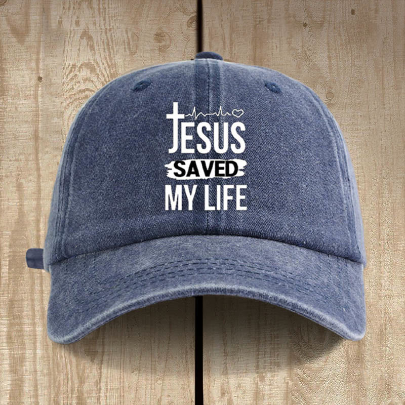 Christianartworkshop Vintage Jesus Saved My Life Unisex Distressed Washed Cotton Hat - Navy Blue - image 2