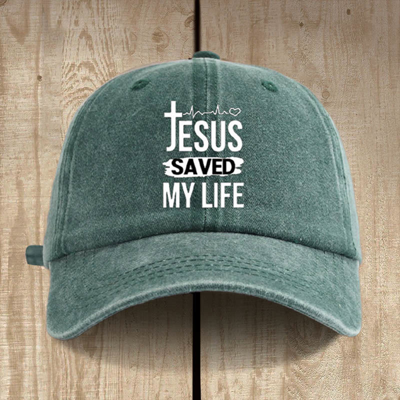 Christianartworkshop Vintage Jesus Saved My Life Unisex Distressed Washed Cotton Hat - Army Green - image 1