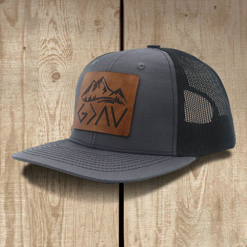 Christianartworkshop God is Greater Than The Highs and Lows Baseball Cap - Dark Gray / Black Mesh - image 3