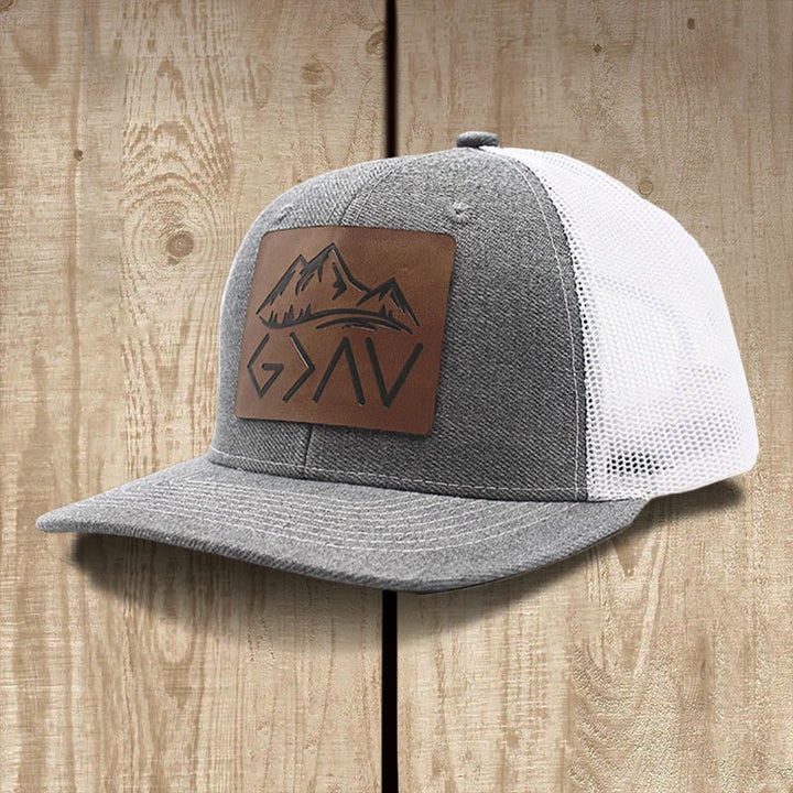Christianartworkshop God is Greater Than The Highs and Lows Baseball Cap - Gray / White Mesh - image 5