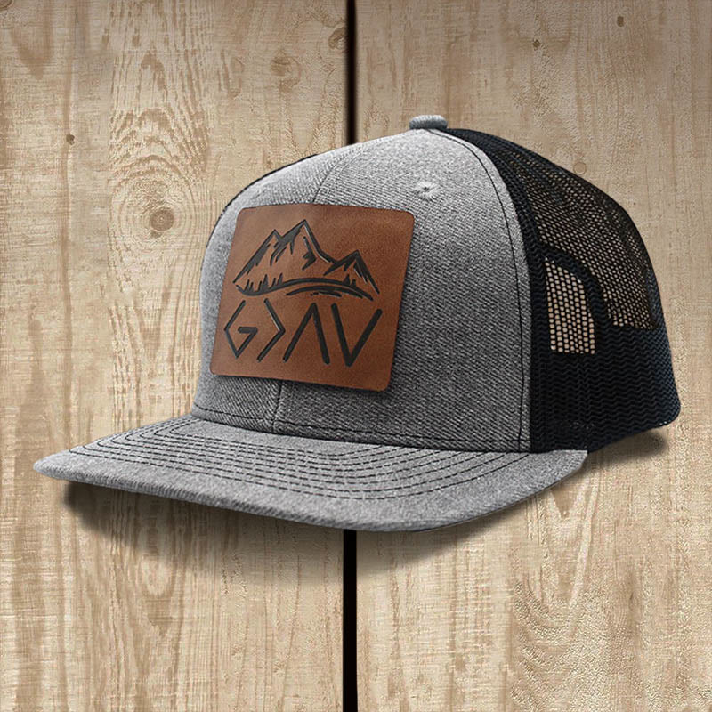 Christianartworkshop God is Greater Than The Highs and Lows Baseball Cap - Gray / Black Mesh - image 4