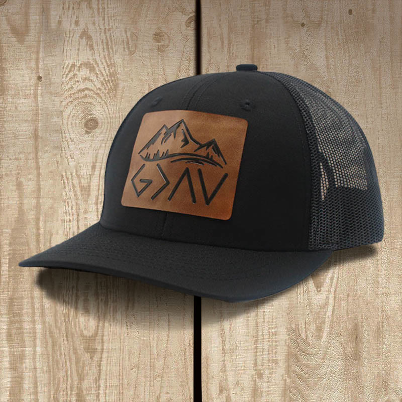 Christianartworkshop God is Greater Than The Highs and Lows Baseball Cap - Black / Black Mesh - image 1