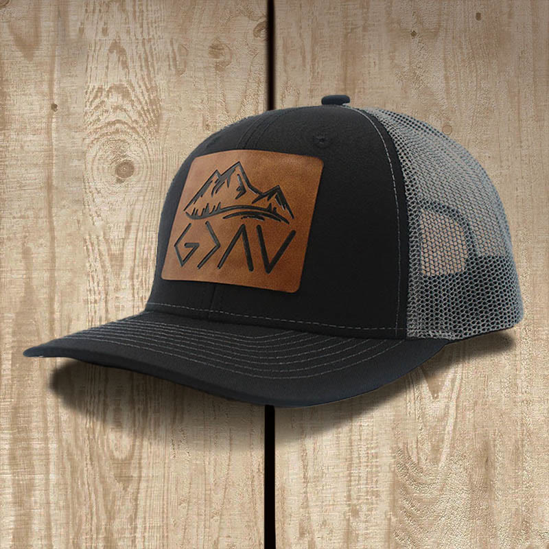 Christianartworkshop God is Greater Than The Highs and Lows Baseball Cap - Black / Gray Mesh - image 2