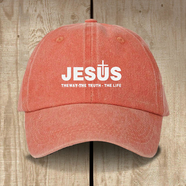 Christianartworkshop Minimalist Jesus The Way The Truth The Life Statement Baseball Cap - Orange Red - image 5
