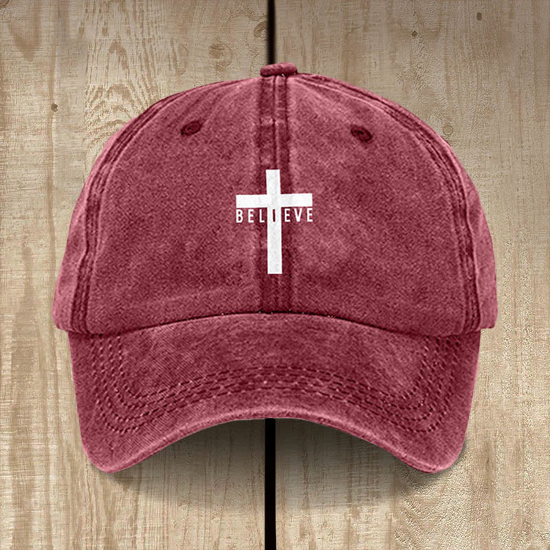Christianartworkshop Minimalist Believe in Christ Cross Baseball Cap for Everyday Faith - Wine - image 1