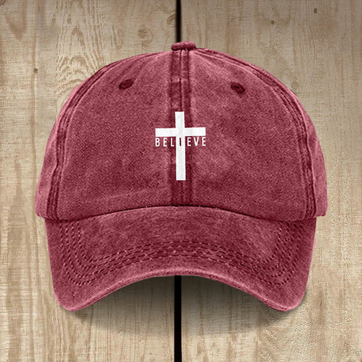 Christianartworkshop Minimalist Believe in Christ Cross Baseball Cap for Everyday Faith - Wine - image 1