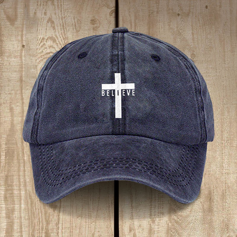Christianartworkshop Minimalist Believe in Christ Cross Baseball Cap for Everyday Faith - Navy Blue - image 2