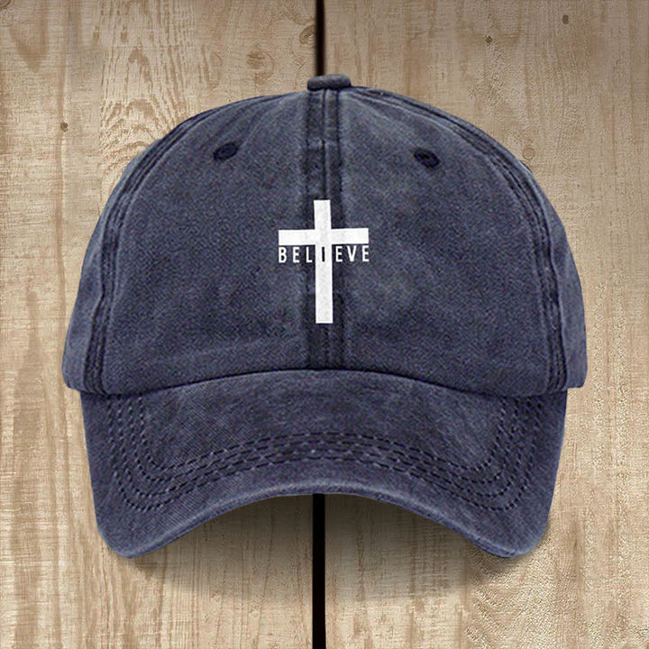Christianartworkshop Minimalist Believe in Christ Cross Baseball Cap for Everyday Faith - Navy Blue - image 2
