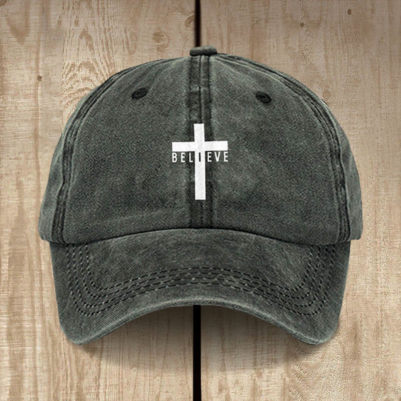 Christianartworkshop Minimalist Believe in Christ Cross Baseball Cap for Everyday Faith - Army Green - image 5