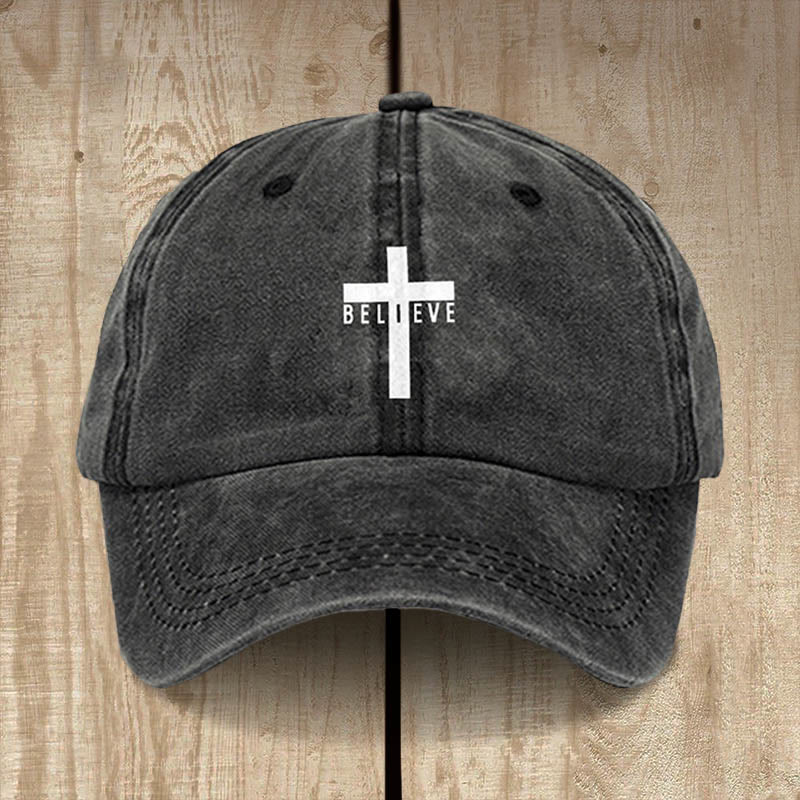 Christianartworkshop Minimalist Believe in Christ Cross Baseball Cap for Everyday Faith - Black - image 3