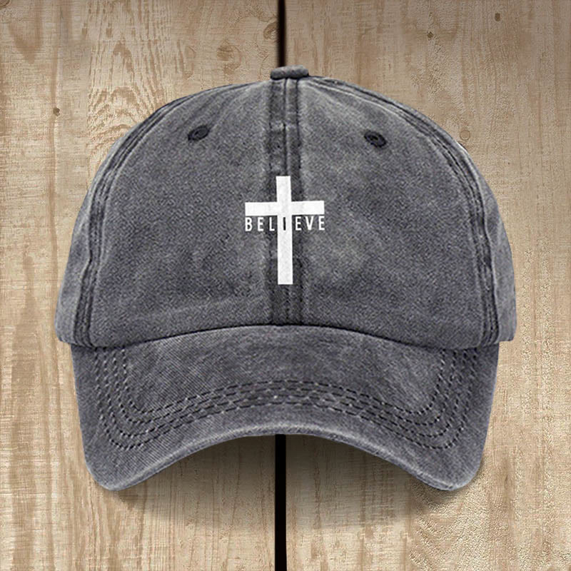 Christianartworkshop Minimalist Believe in Christ Cross Baseball Cap for Everyday Faith - Grey - image 4