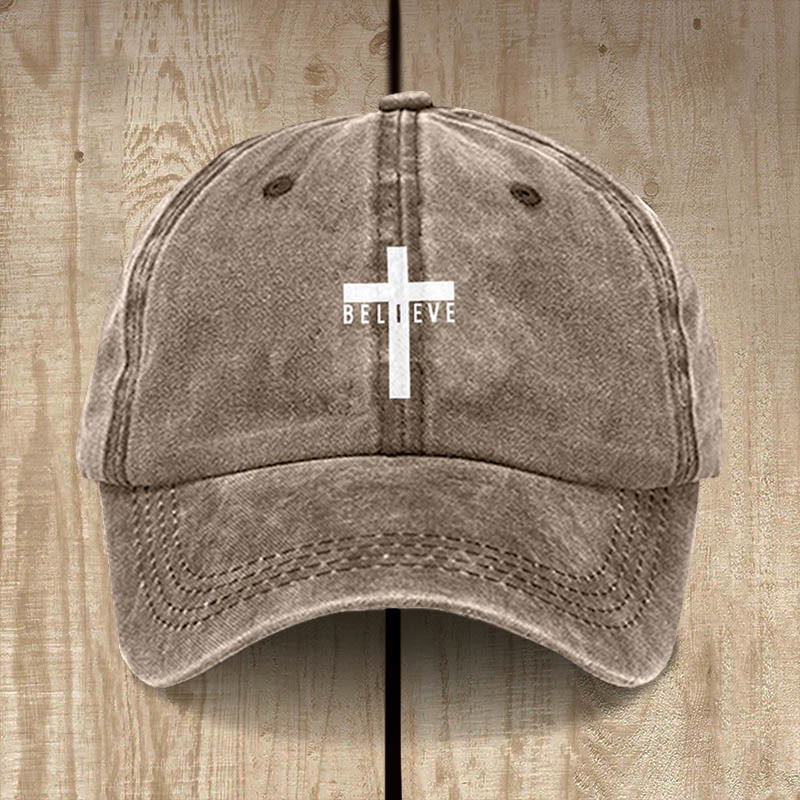Christianartworkshop Minimalist Believe in Christ Cross Baseball Cap for Everyday Faith - Khaki - image 8
