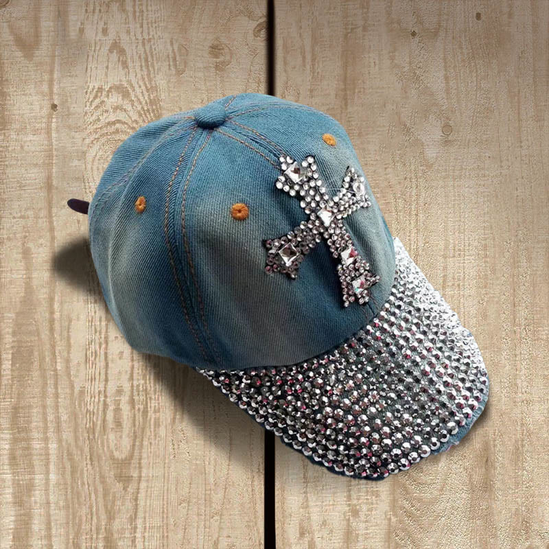 Christianartworkshop Faith Sparkles Crystal Cross Baseball Cap for Glam Believers - Dark Denim Blue - image 1