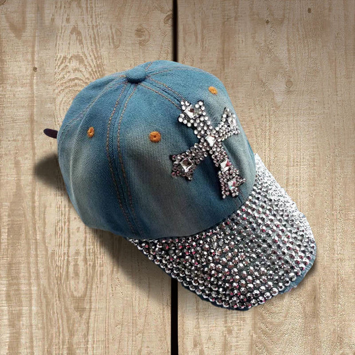 Christianartworkshop Faith Sparkles Crystal Cross Baseball Cap for Glam Believers - Dark Denim Blue - image 0