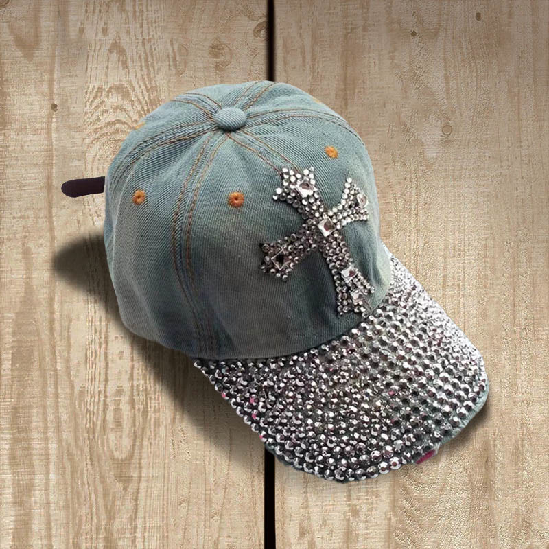 Christianartworkshop Faith Sparkles Crystal Cross Baseball Cap for Glam Believers - Light Denim Blue - image 1