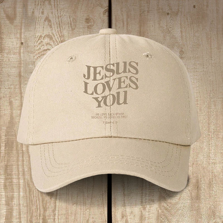 Christianartworkshop Faith-Filled Jesus Loves You Baseball Cap: Wear the Message of His Love - Beige - image 0