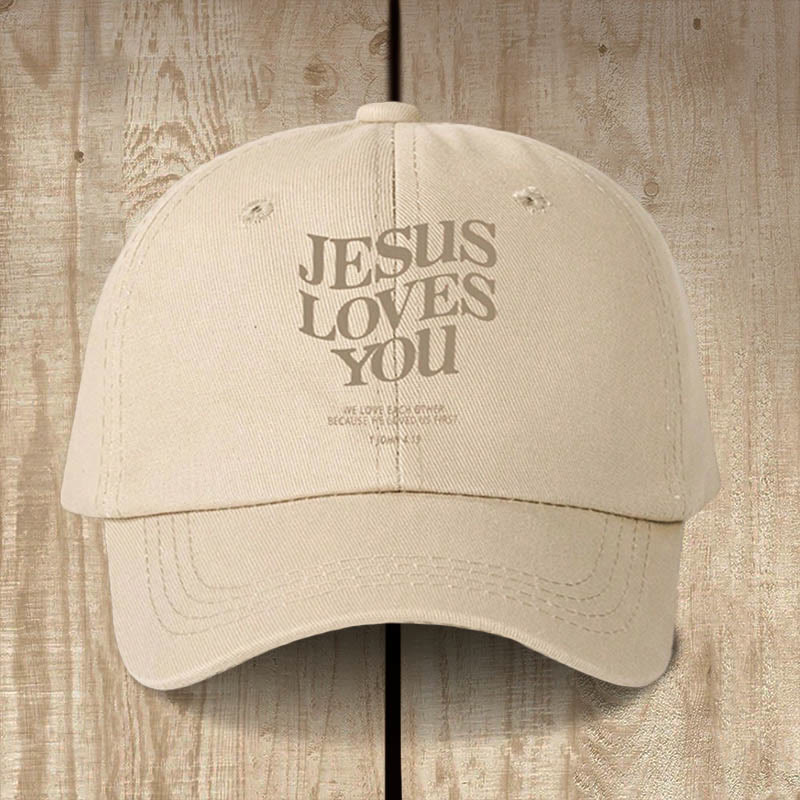 Christianartworkshop Faith-Filled Jesus Loves You Baseball Cap: Wear the Message of His Love - Beige - image 0