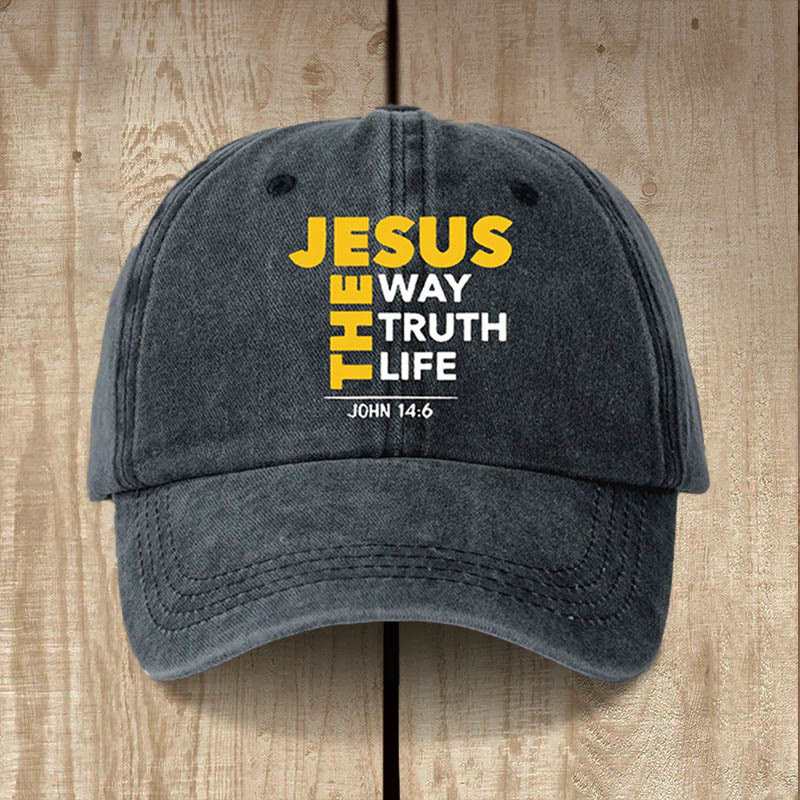 Christianartworkshop Vintage Jesus Is the Way Truth Life Baseball Cap: Walk in His Way - Black - image 2