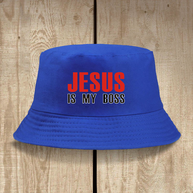 Christianartworkshop Jesus Is My Boss Bucket Cap: Walk in Faith with Bold Confidence - Royal Blue - image 12