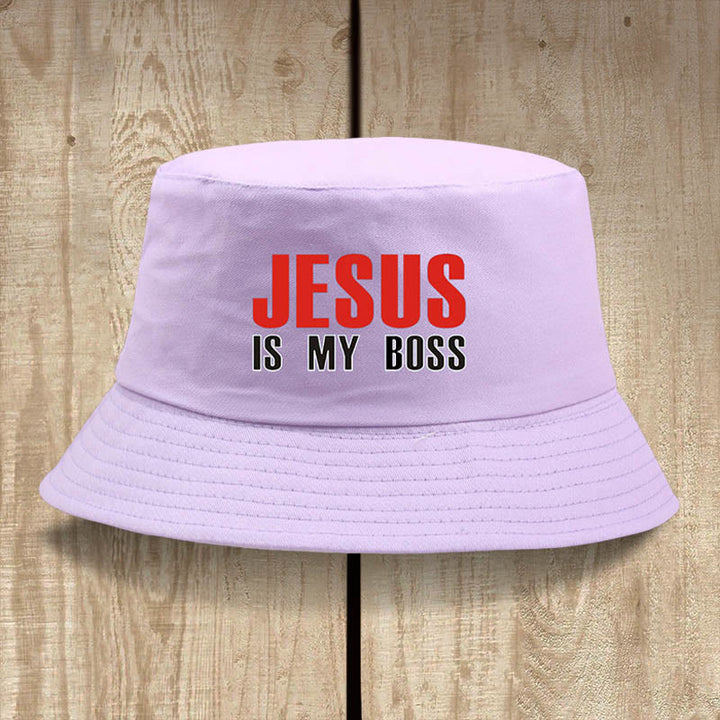 Christianartworkshop Jesus Is My Boss Bucket Cap: Walk in Faith with Bold Confidence - Light Purple - image 7