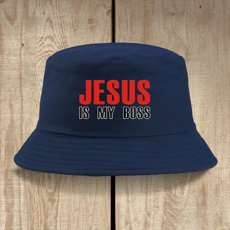 Christianartworkshop Jesus Is My Boss Bucket Cap: Walk in Faith with Bold Confidence - Navy Blue - image 1